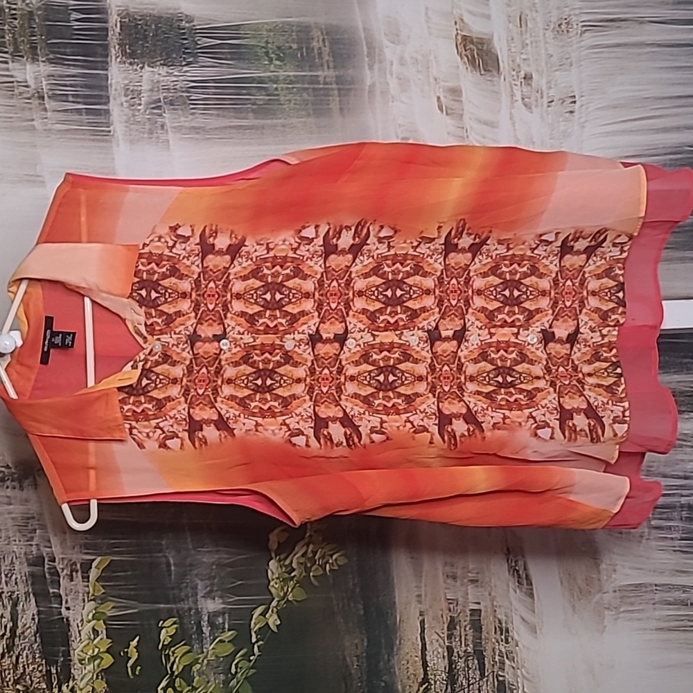 Style & Co Womens 3X bright beautiful orange sheer layered blouse